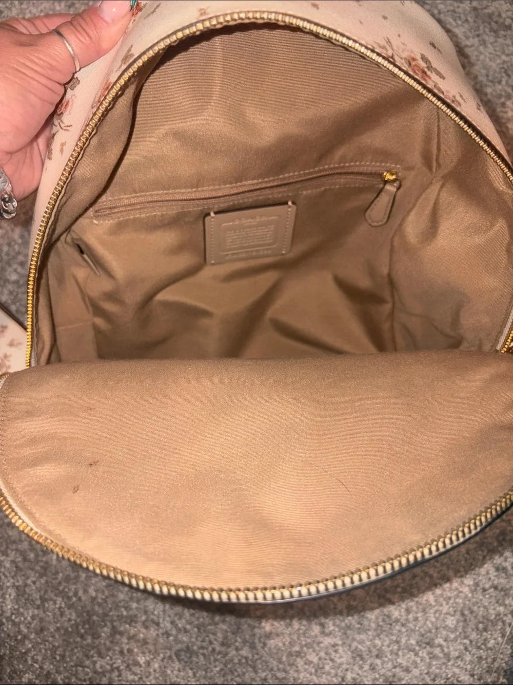 Coach Cream Floral Backpack with Matching Wallet - Pink & Tan Accents